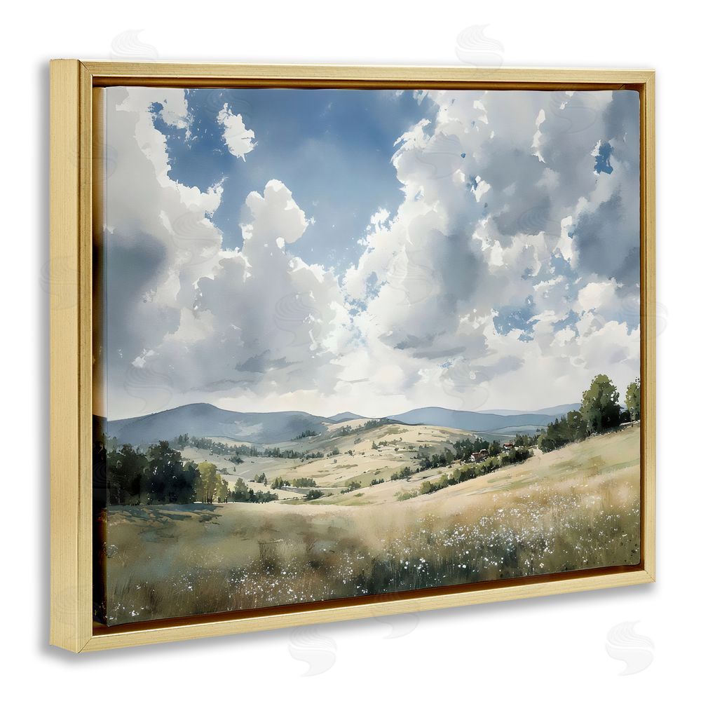 Franklyn Gregory Cloudy Hills Meadow Gold Floating Frame Canvas Wall Art Print