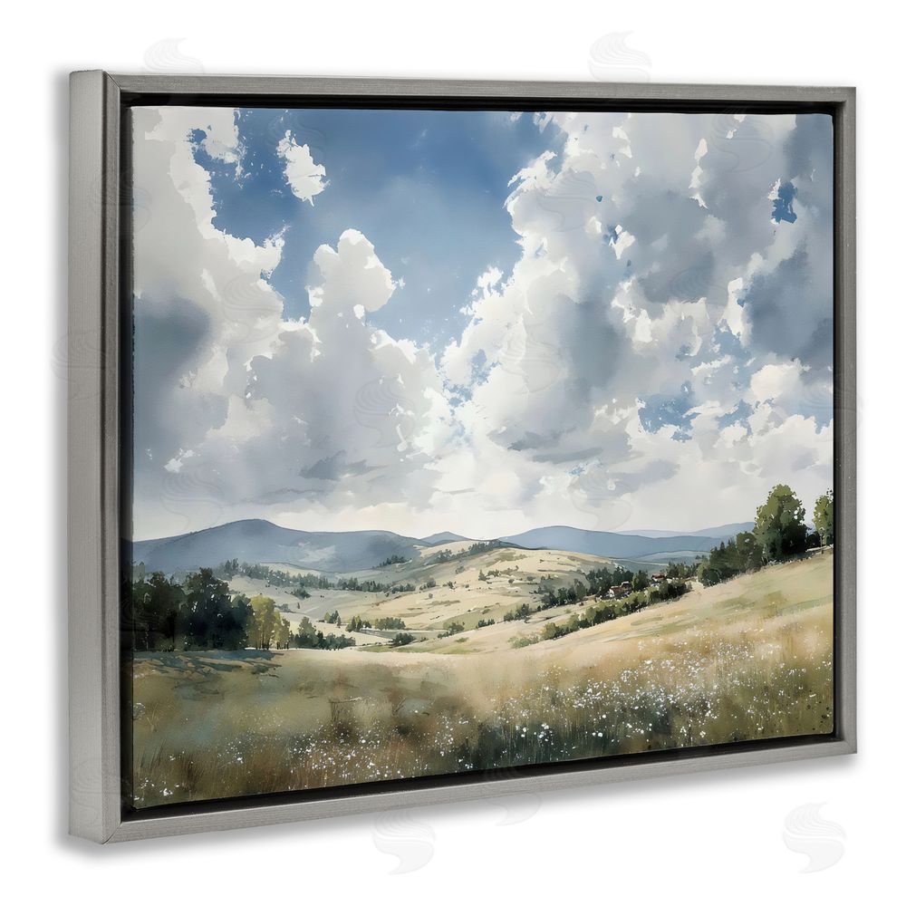 Franklyn Gregory Cloudy Hills Meadow Gray Floating Frame Canvas Wall Art Print