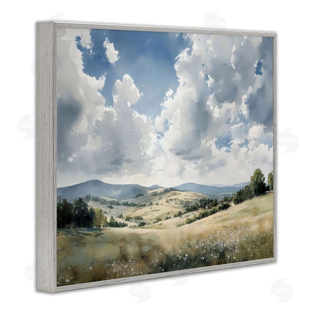 Franklyn Gregory Cloudy Hills Meadow Gray Framed Giclee Wall Art Print