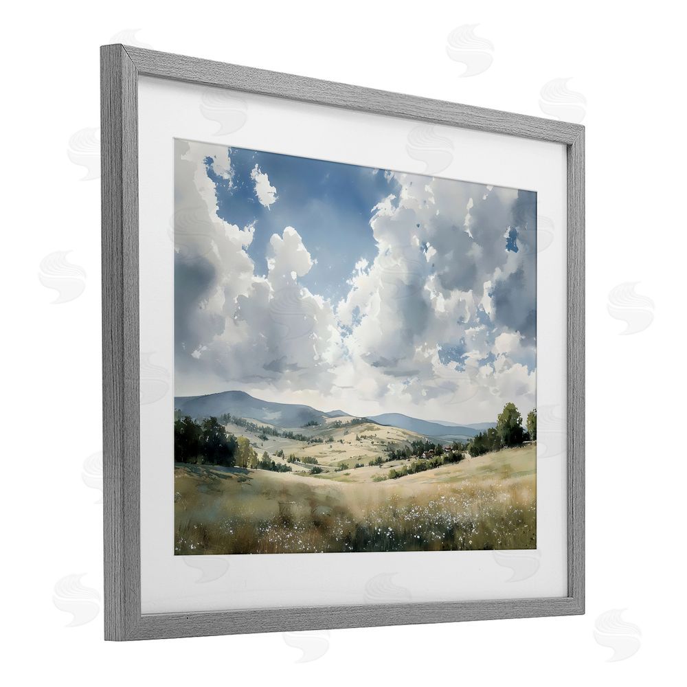 Franklyn Gregory Cloudy Hills Meadow Gray Framed Print Under Glass Wall Art