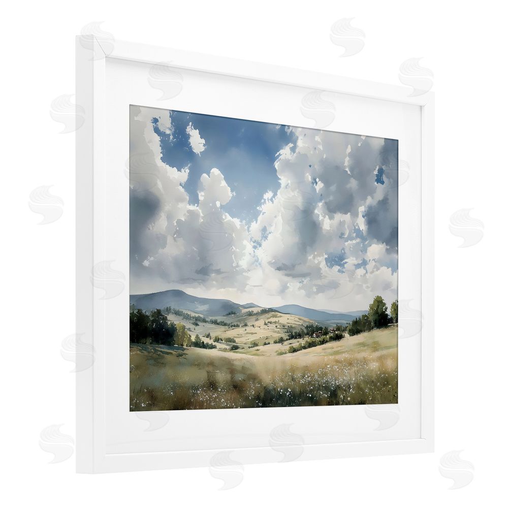 Franklyn Gregory Cloudy Hills Meadow White Framed Print Under Glass Wall Art