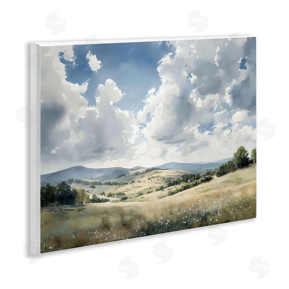 Franklyn Gregory Cloudy Hills Meadow Wall Plaque with Fixed Lithograph Print