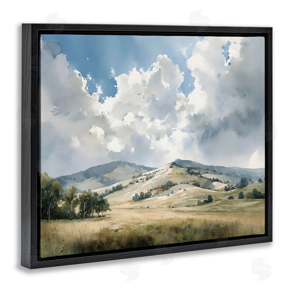 Franklyn Gregory Tranquil Hills Meadow Black Floating Framed Canvas Wall Art Print