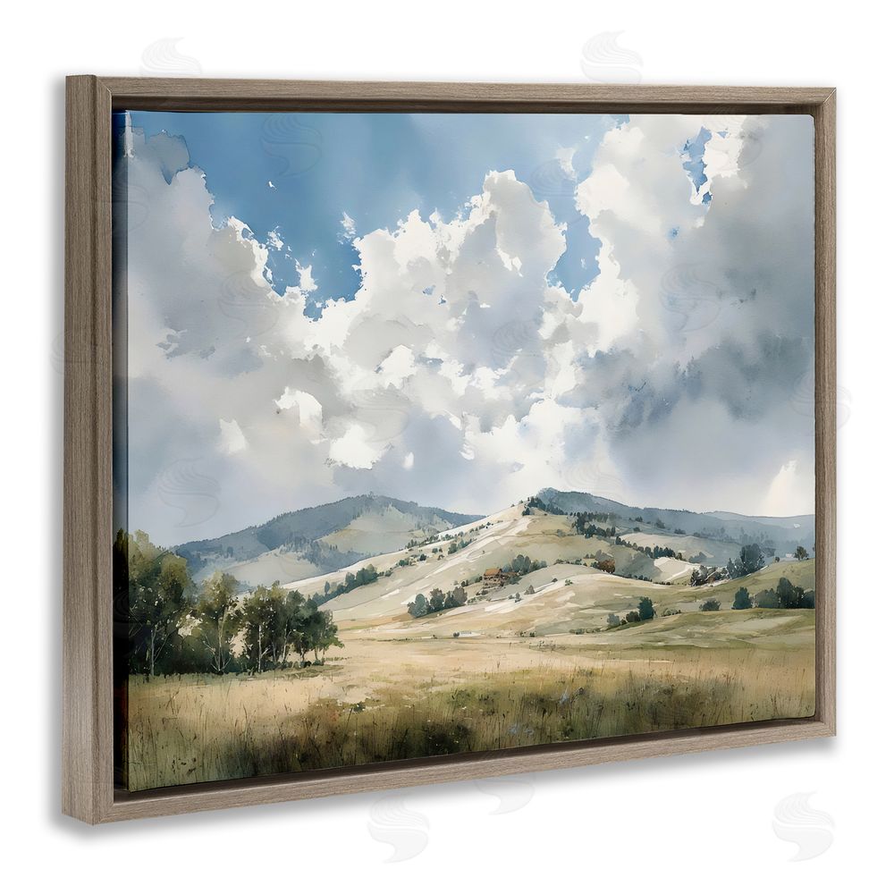 Franklyn Gregory Tranquil Hills Meadow Brown Floating Framed Canvas Wall Art Print