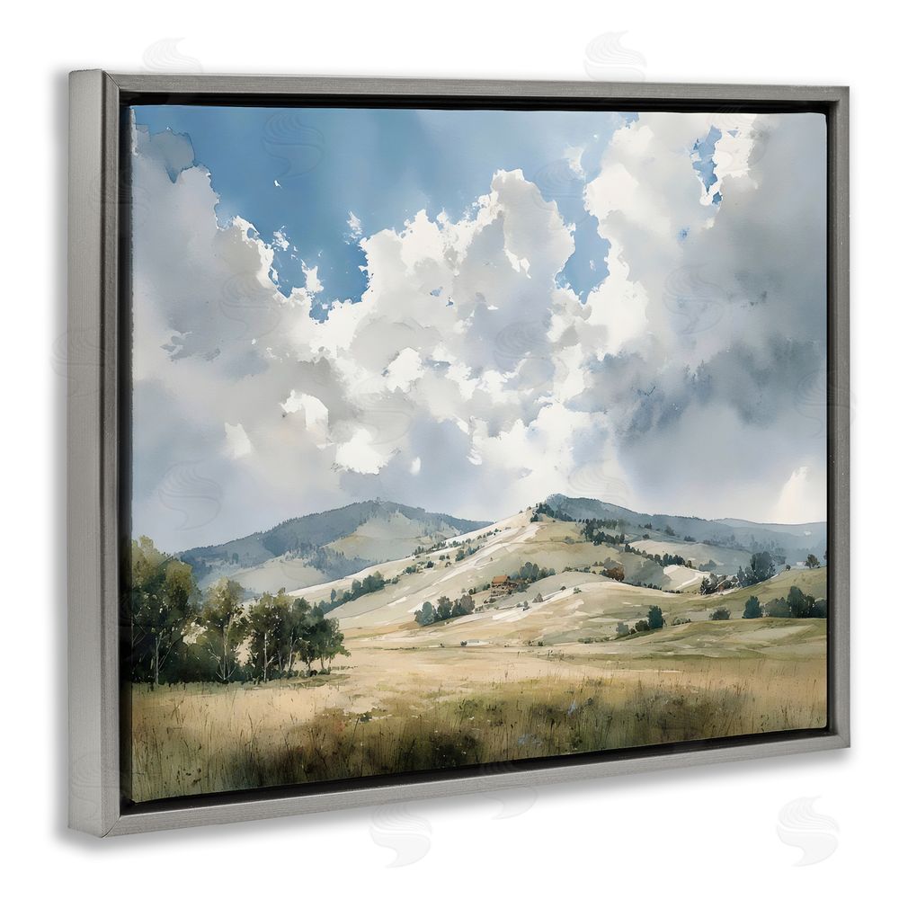 Franklyn Gregory Tranquil Hills Meadow Gray Floating Framed Canvas Wall Art Print