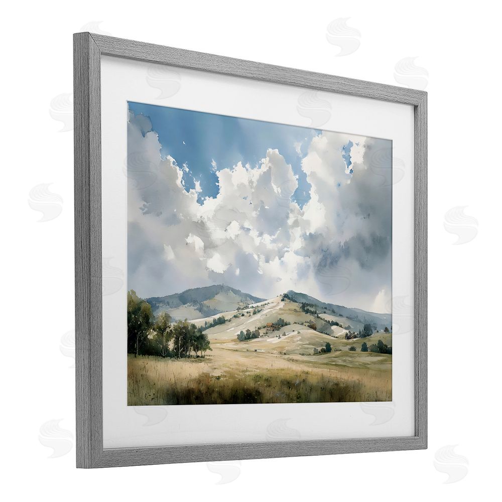 Franklyn Gregory Tranquil Hills Meadow Gray Framed Print Under Glass with White Mat Wall Art
