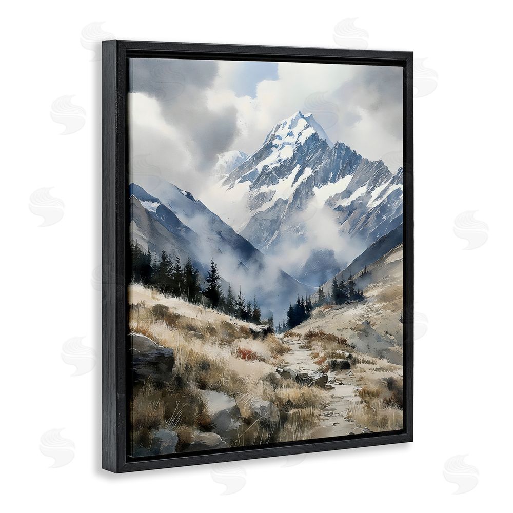 Franklyn Gregory Snow Caps Mountain Peaks Black Floating Framed Canvas Wall Art Print