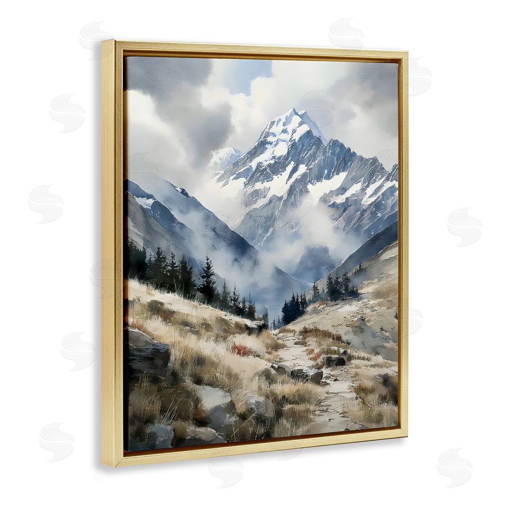 Franklyn Gregory Snow Caps Mountain Peaks Gold Floating Framed Canvas Wall Art Print