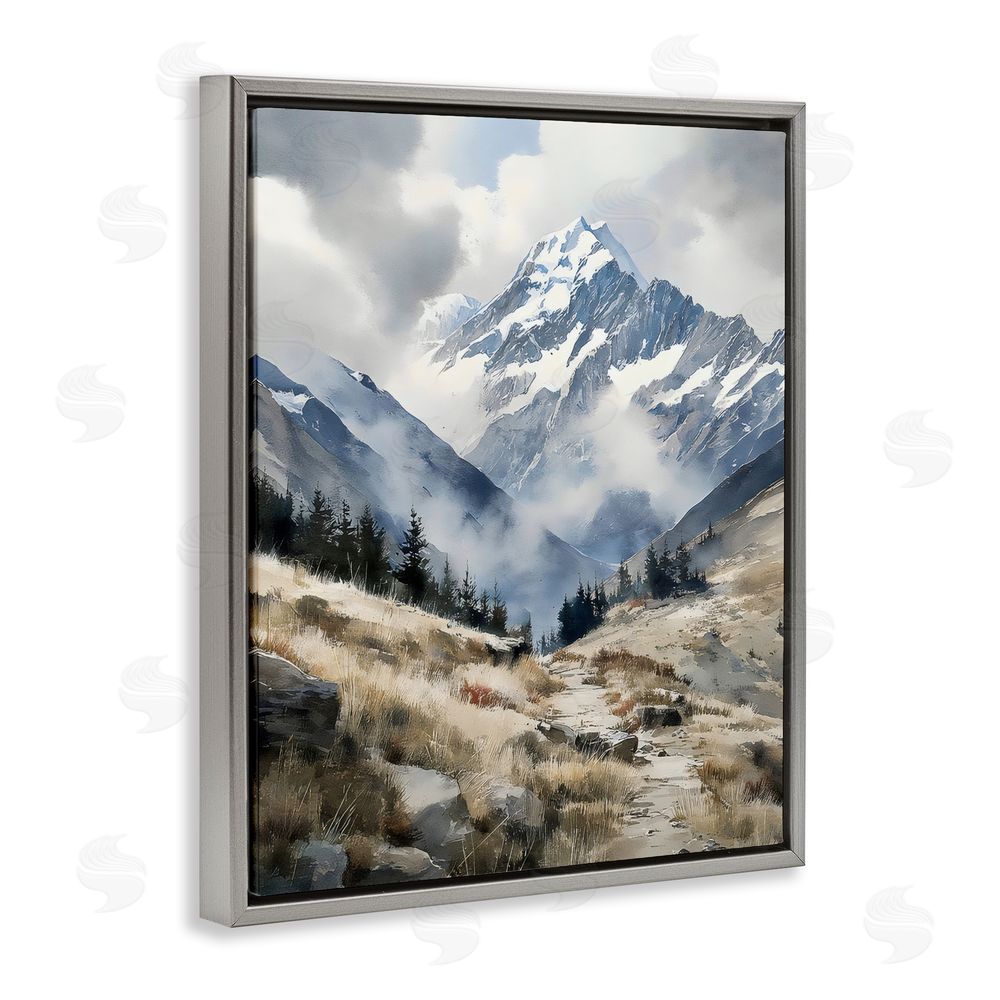 Franklyn Gregory Snow Caps Mountain Peaks Gray Floating Framed Canvas Wall Art Print