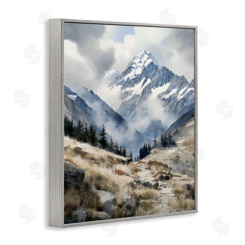 Franklyn Gregory Snow Caps Mountain Peaks Gray Framed Giclee Wall Art Print