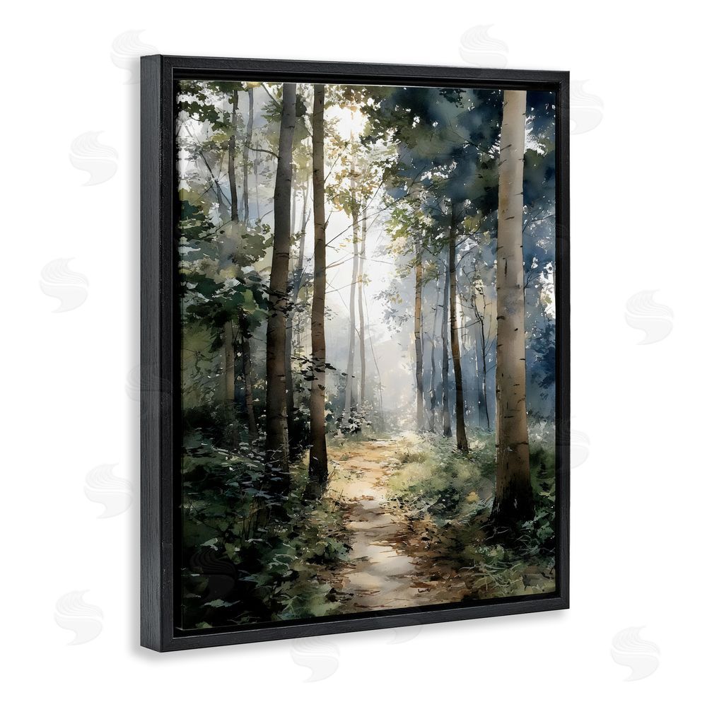 Franklyn Gregory Forest Path in Morning Black Floating Framed Canvas Wall Art