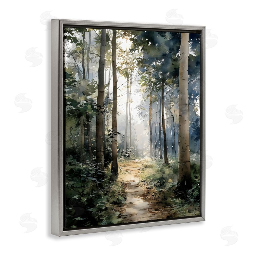 Franklyn Gregory Forest Path in Morning Gray Floating Framed Canvas Wall Art