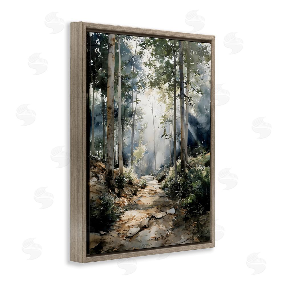 Franklyn Gregory Through The Woods Pathway Brown Floating Framed Canvas Wall Art Print