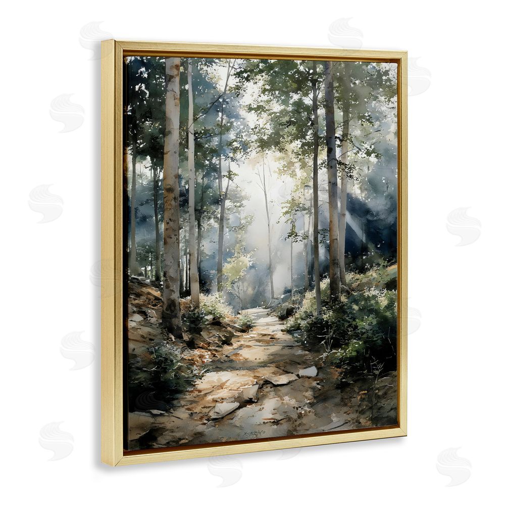 Franklyn Gregory Through The Woods Pathway Gold Floating Framed Canvas Wall Art Print