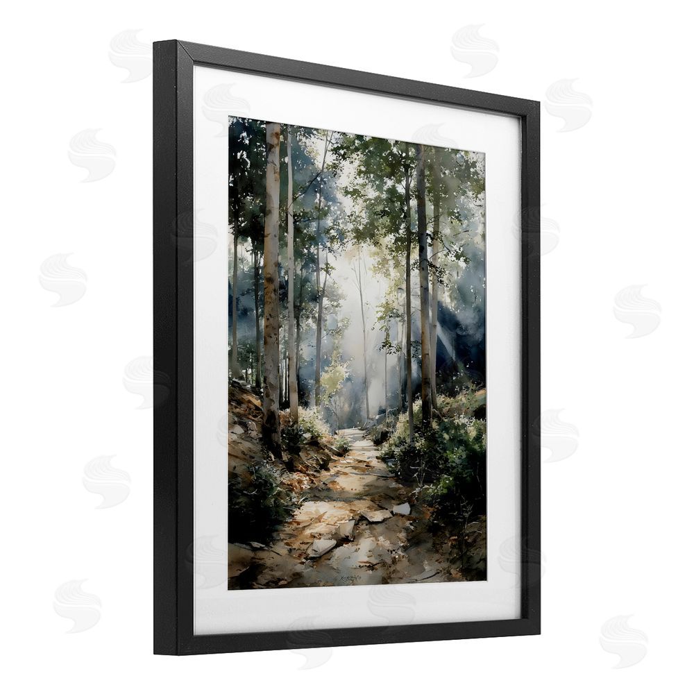 Franklyn Gregory Through The Woods Pathway Black Framed Print Under Glass with White Mat Wall Art
