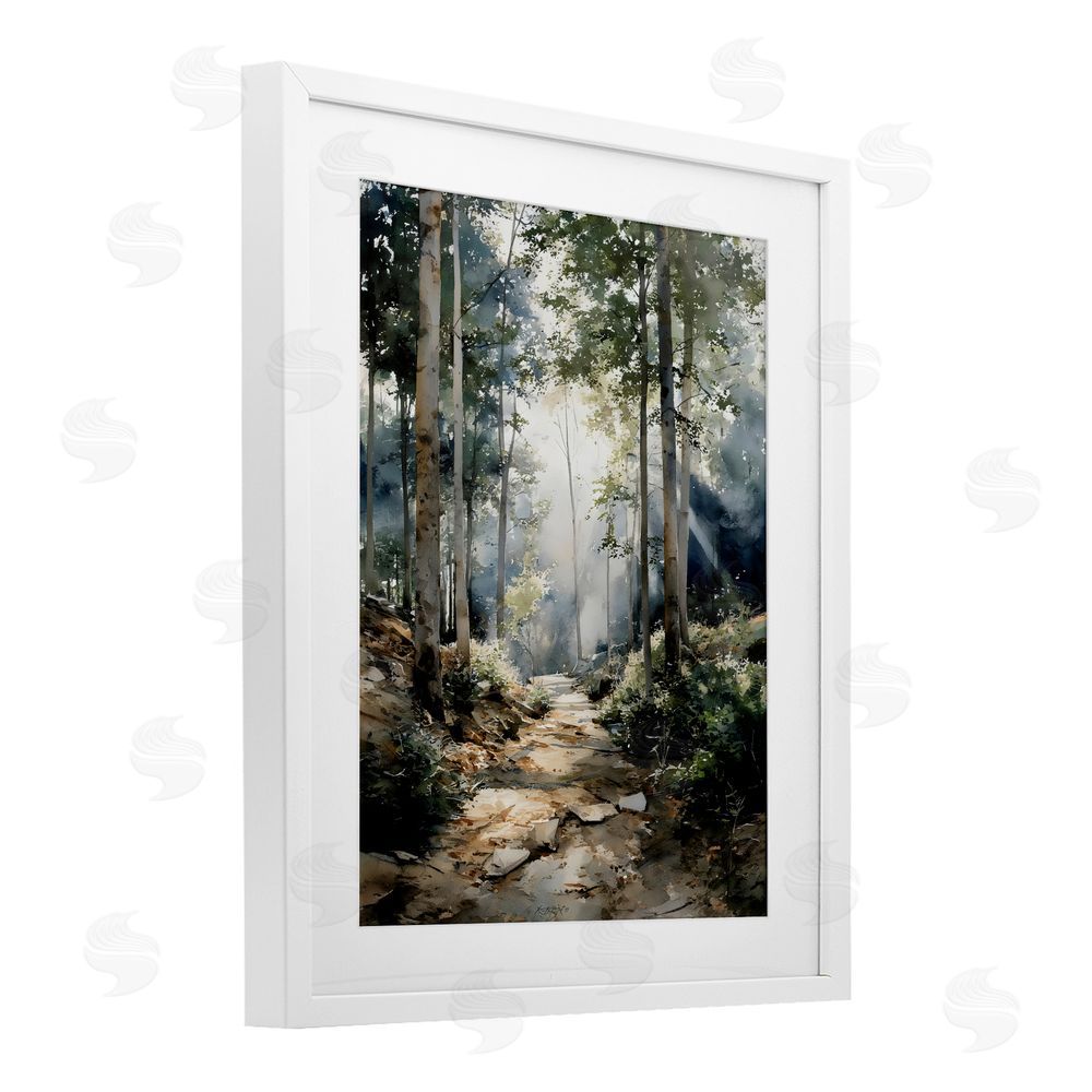 Franklyn Gregory Through The Woods Pathway White Framed Print Under Glass with White Mat Wall Art