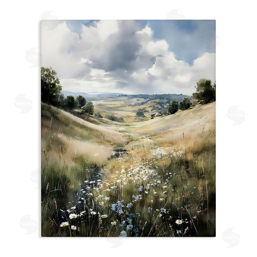 Franklyn Gregory Floral Valley of Wild Daisies Stretched Canvas Wall Art