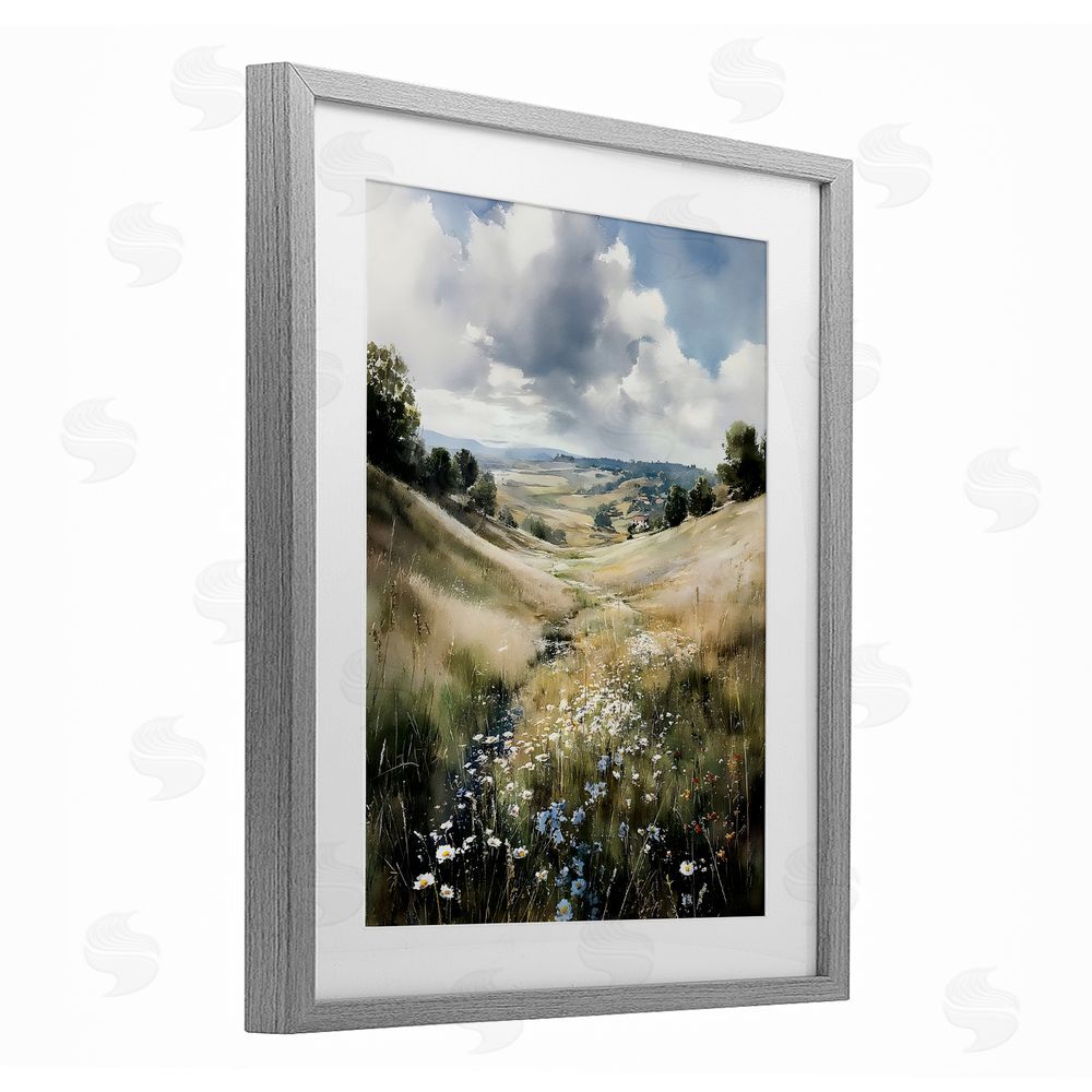 Franklyn Gregory Floral Valley of Wild Daisies Gray Framed Print Under Glass Wall Art