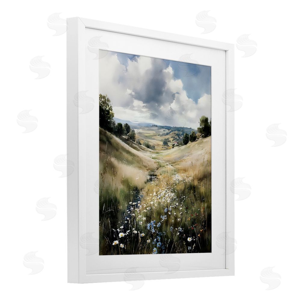 Franklyn Gregory Floral Valley of Wild Daisies White Framed Print Under Glass Wall Art