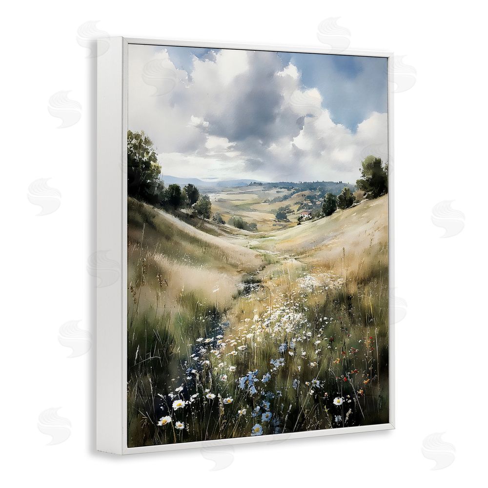 Franklyn Gregory Floral Valley of Wild Daisies White Framed Giclee Wall Art