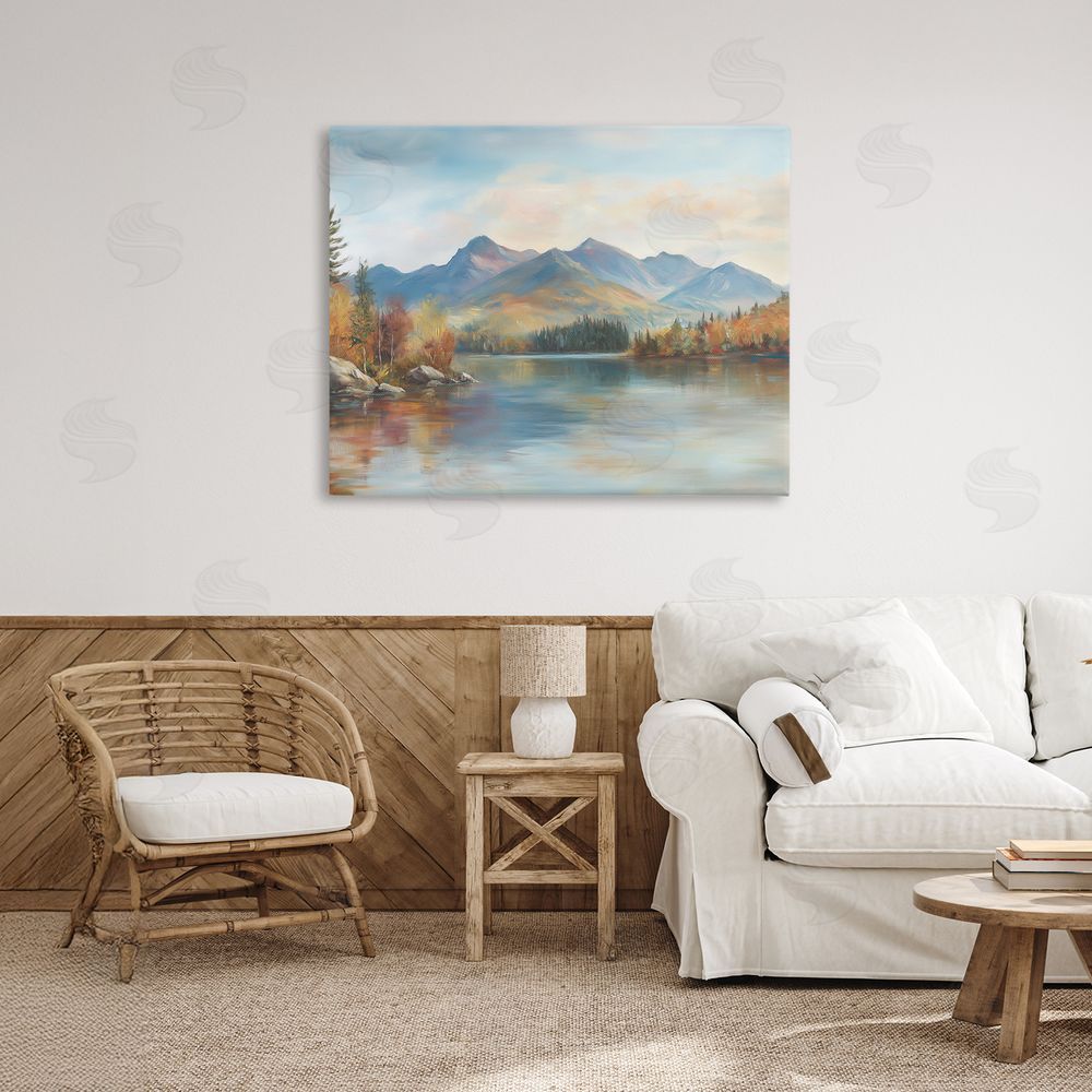 LSR Design Studio Rustic Lake Landscape in Fall Stretched Canvas on Wall
