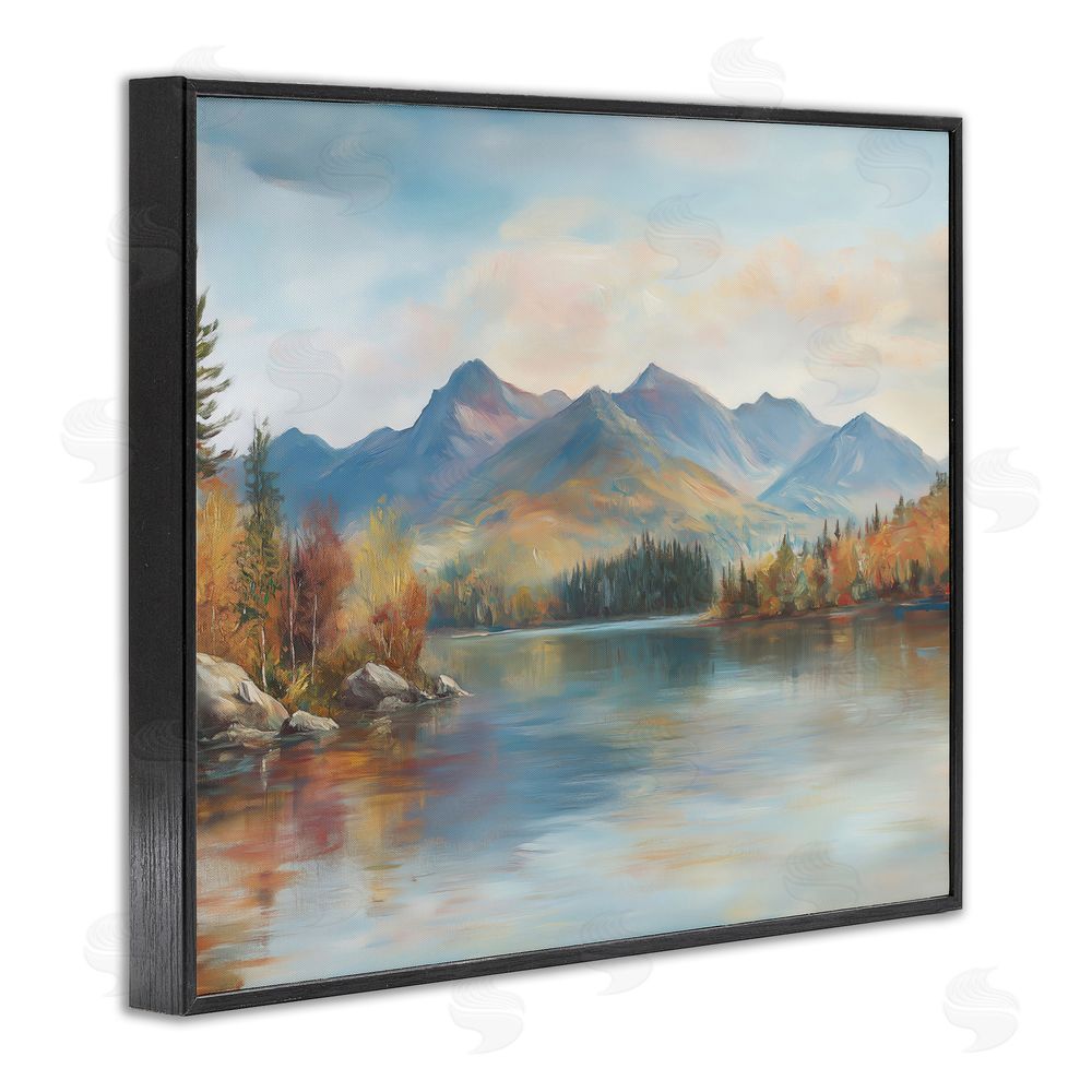 LSR Design Studio Rustic Lake Landscape in Fall Black Framed Giclee Wall Art Print