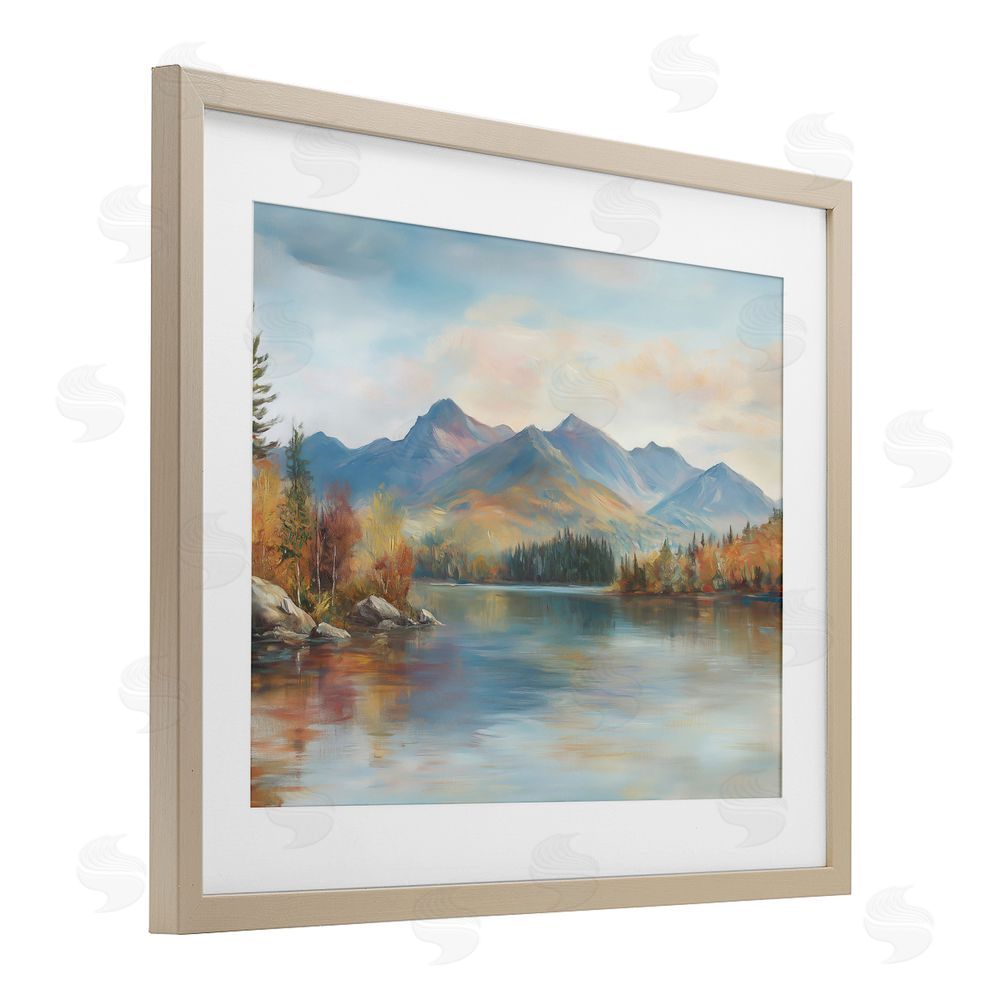 LSR Design Studio Rustic Lake Landscape in Fall Brown Framed Print Under Glass with White Mat Wall Art