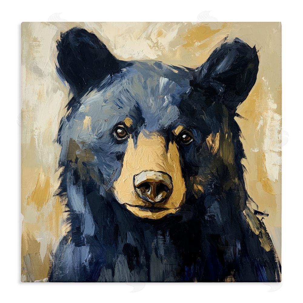 Petal Prints Design Big Bear with Brushstrokes Stretched Canvas Wall Art Print
