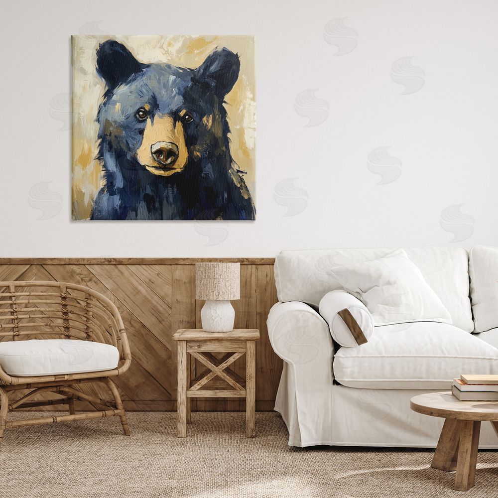 Petal Prints Design Big Bear with Brushstrokes Stretched Canvas Wall Art Print in Room