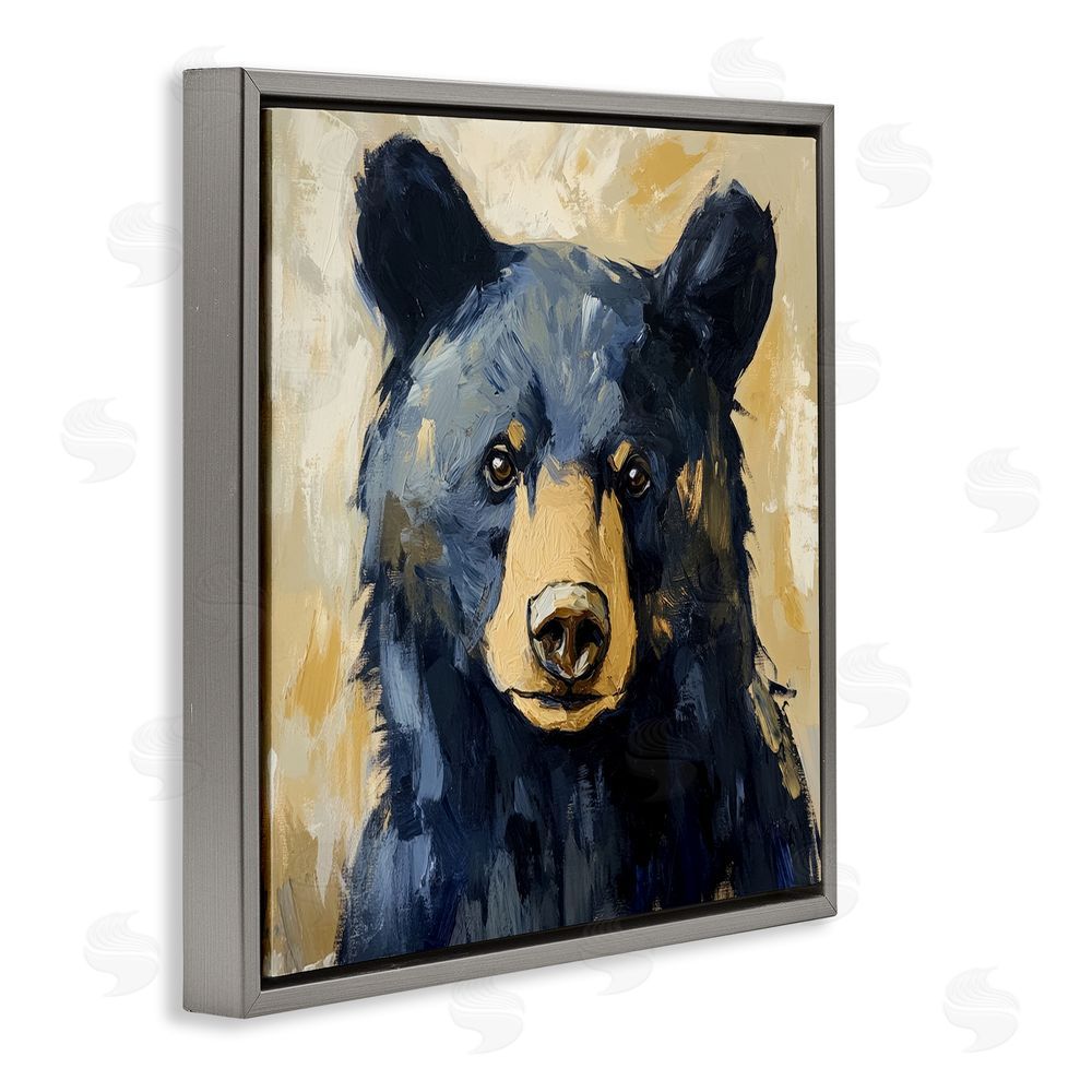 Petal Prints Design Big Bear with Brushstrokes Gray Floating Frame Stretched Canvas Wall Art Print