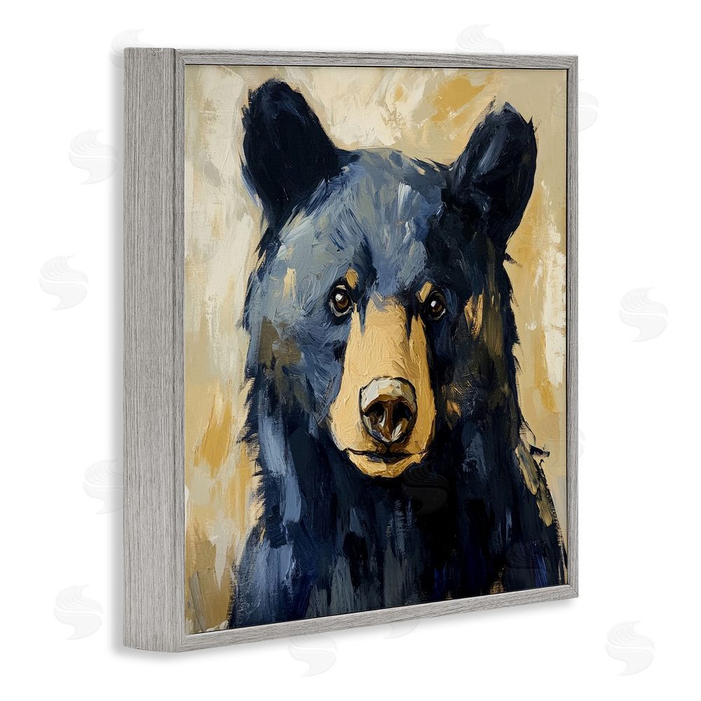 Petal Prints Design Big Bear with Brushstrokes Gray Framed Giclee Wall Art Print