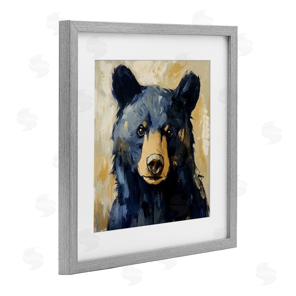 Petal Prints Design Big Bear with Brushstrokes Gray Framed Print Under Glass with Matting Wall Art