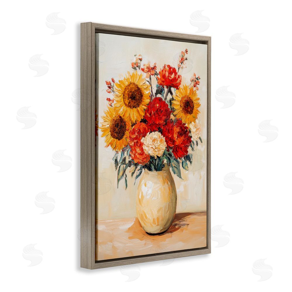 Petal Prints Design Charming Bouquet of Fall Brown Floating Frame Canvas Wall Art Print