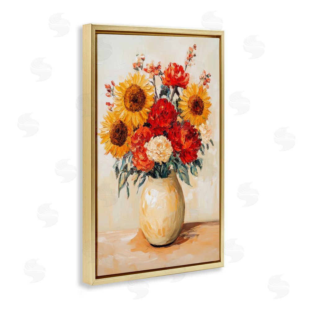Petal Prints Design Charming Bouquet of Fall Gold Floating Frame Canvas Wall Art Print