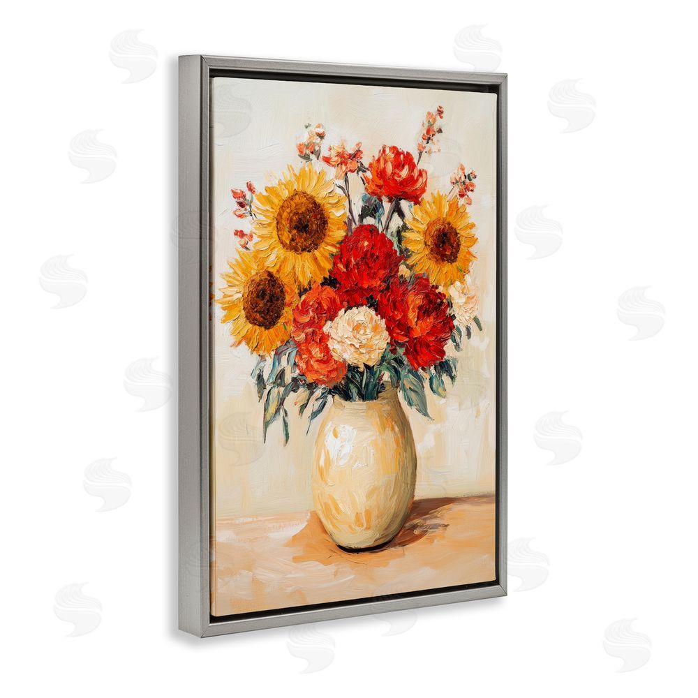 Petal Prints Design Charming Bouquet of Fall Gray Floating Frame Canvas Wall Art Print