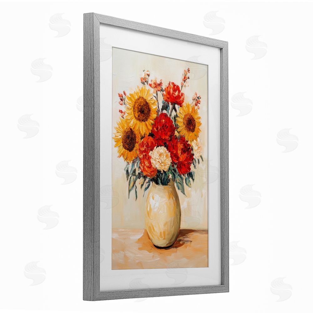 Petal Prints Design Charming Bouquet of Fall Gray Framed Print Under Glass Wall Art
