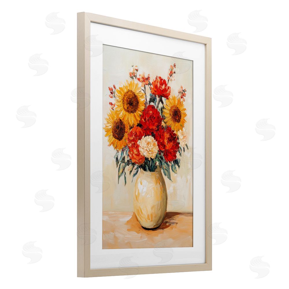 Petal Prints Design Charming Bouquet of Fall Brown Framed Print Under Glass Wall Art