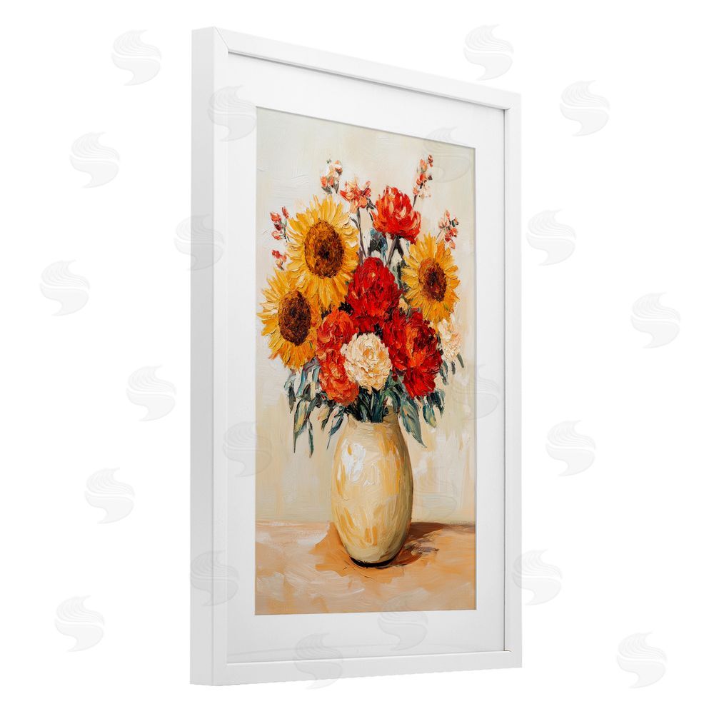 Petal Prints Design Charming Bouquet of Fall White Framed Print Under Glass Wall Art