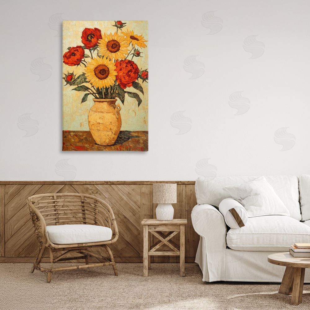 Petal Prints Design Rustic Flower Display Stretched Canvas Wall Art Print in Room