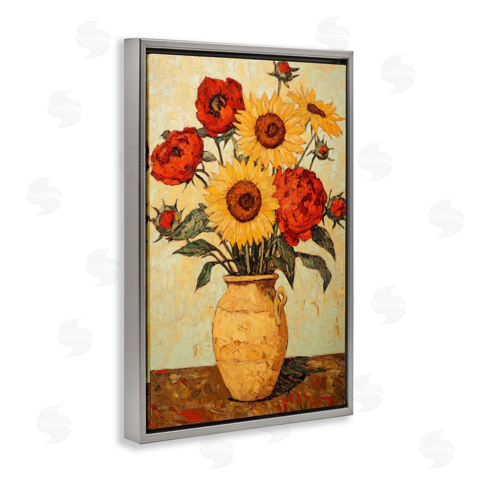 Petal Prints Design Rustic Flower Display Gray Floating Frame Canvas Wall Art Print