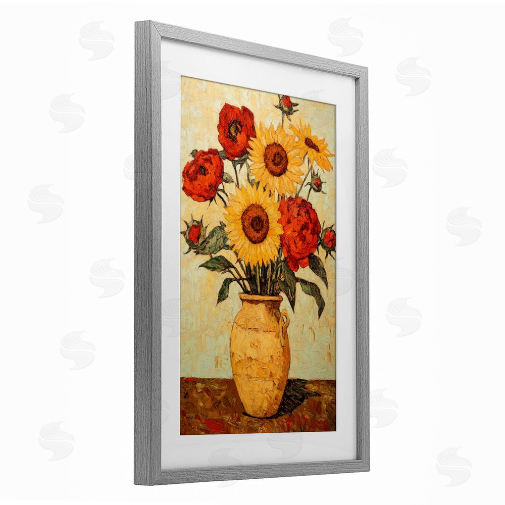 Petal Prints Design Rustic Flower Display Gray Framed Print Under Glass Wall Art