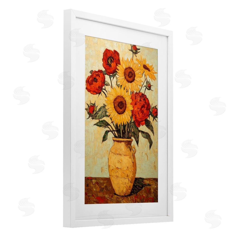 Petal Prints Design Rustic Flower Display White Framed Print Under Glass Wall Art