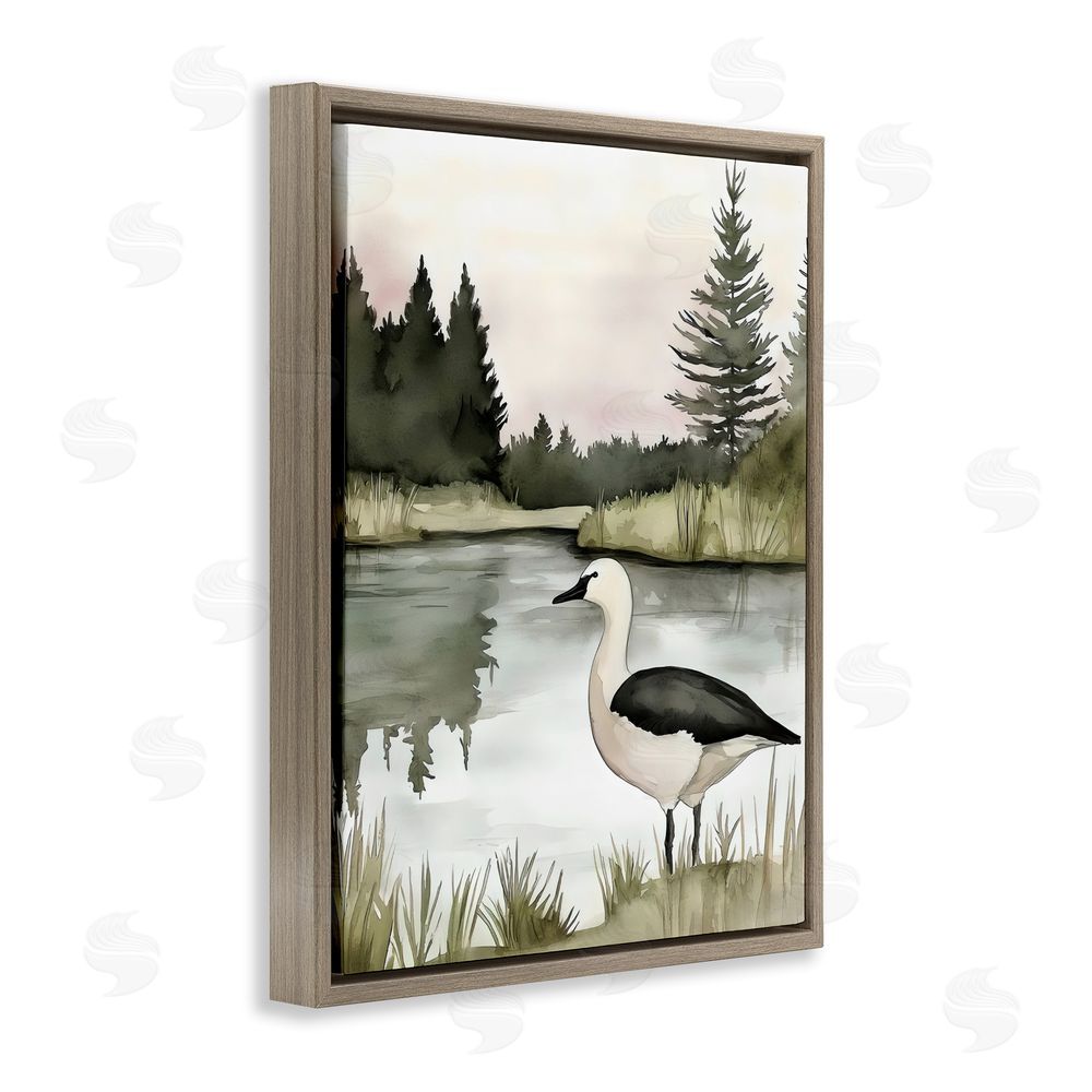 Riley B Springtime Serenity Duck Brown Floating Framed Canvas Wall Art Print