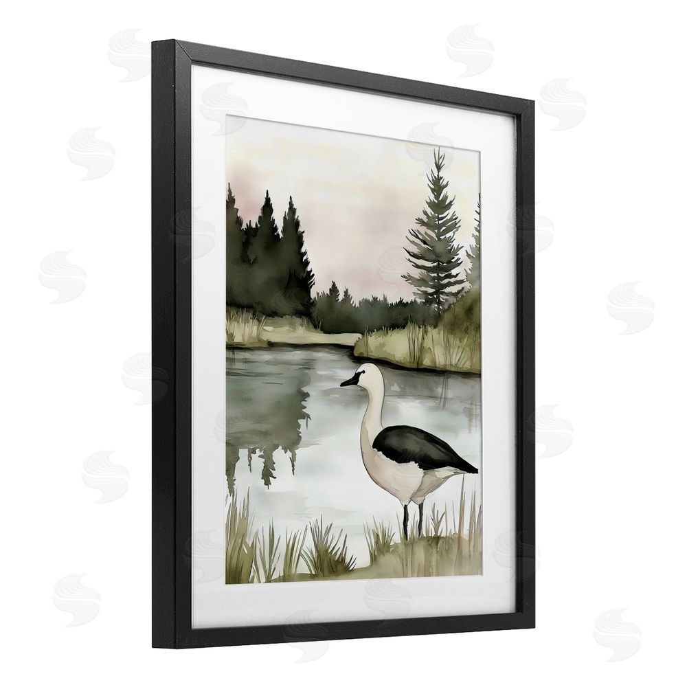 Riley B Springtime Serenity Duck Black Framed Print Under Glass with White Mat Wall Art