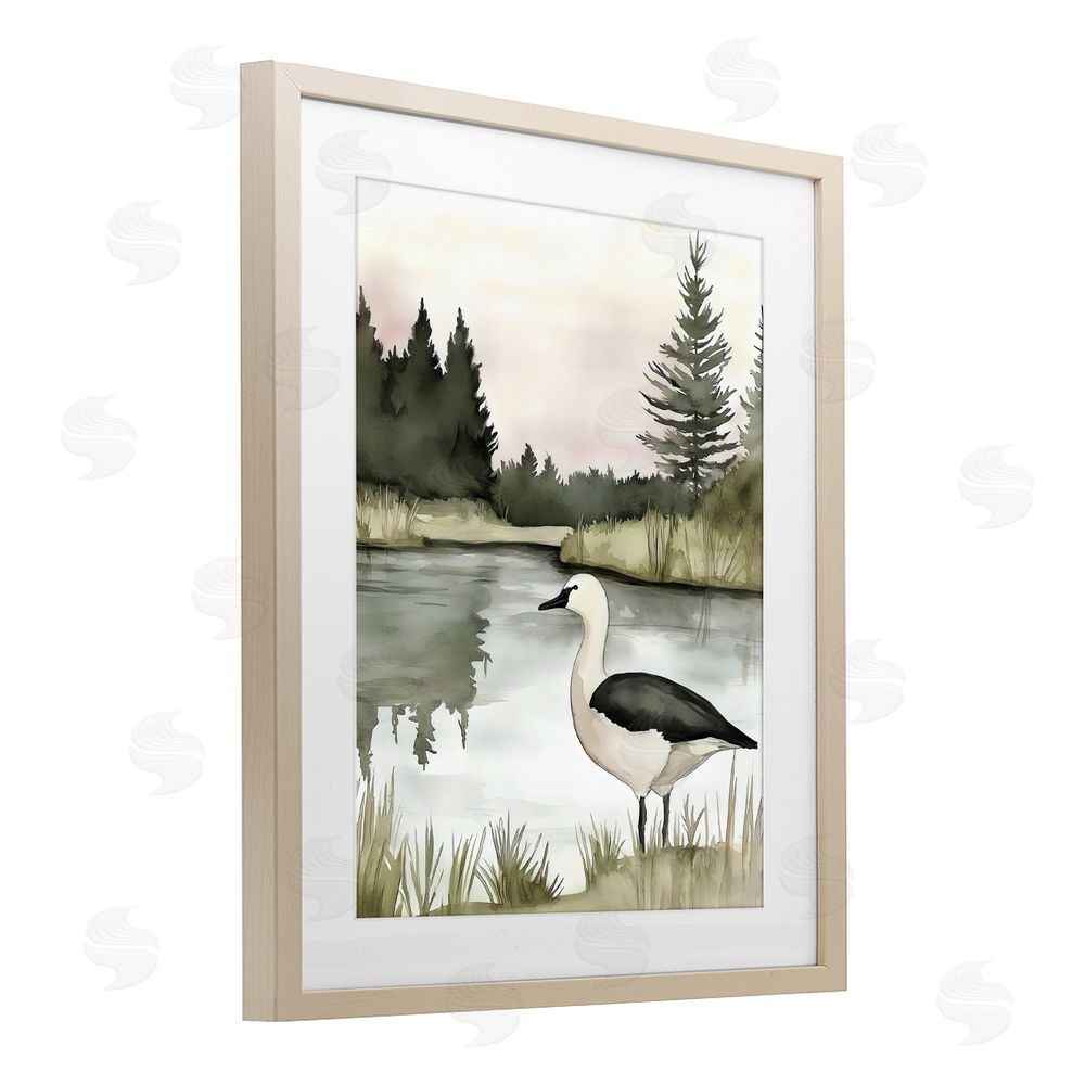 Riley B Springtime Serenity Duck Brown Framed Print Under Glass with White Mat Wall Art