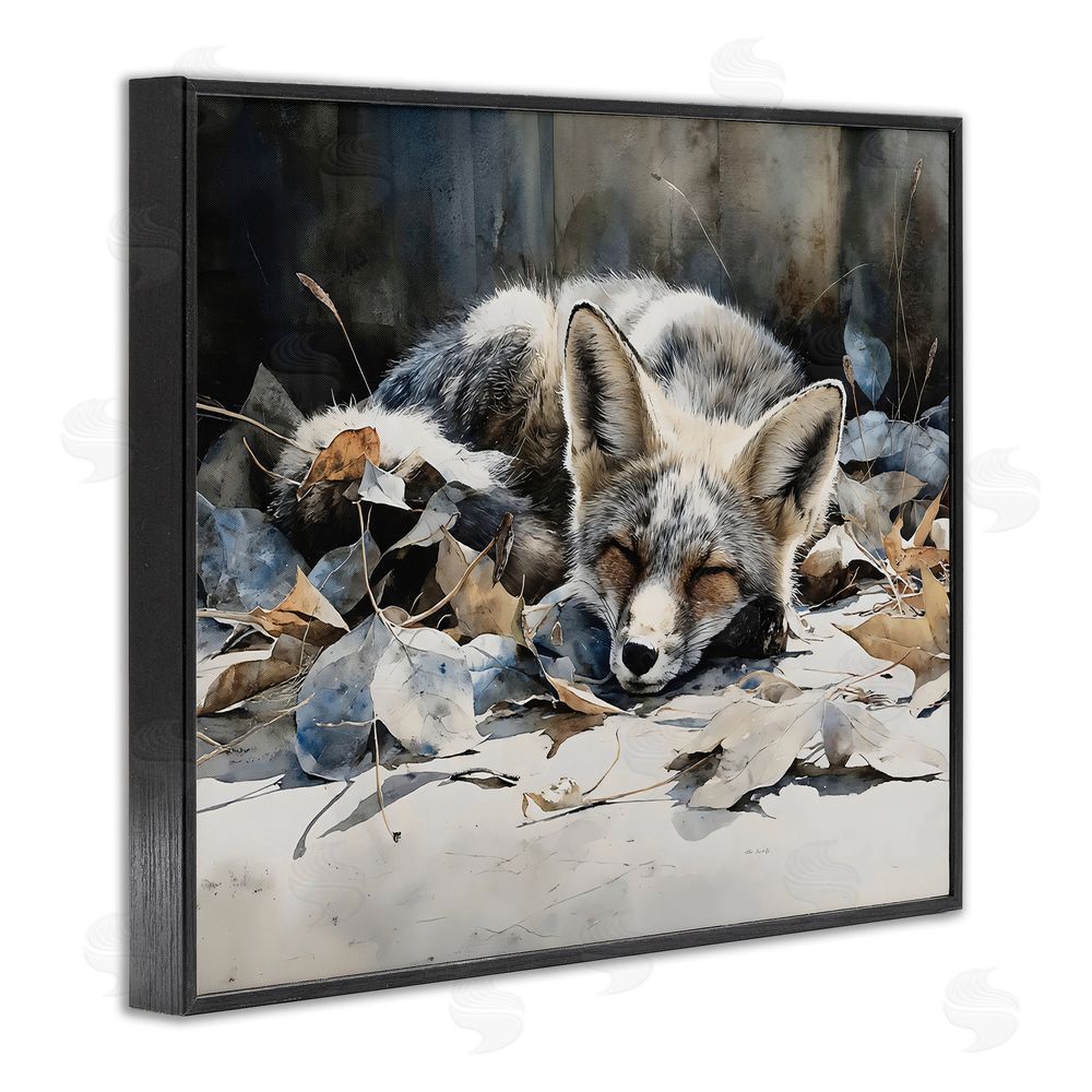 Franklyn Gregory Blue Fox Resting Among Leaves Black Framed Giclee Wall Art Print