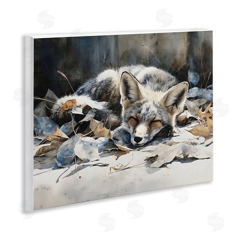 Franklyn Gregory Blue Fox Resting Among Leaves Wall Plaque Art Print with White Foil Wrap