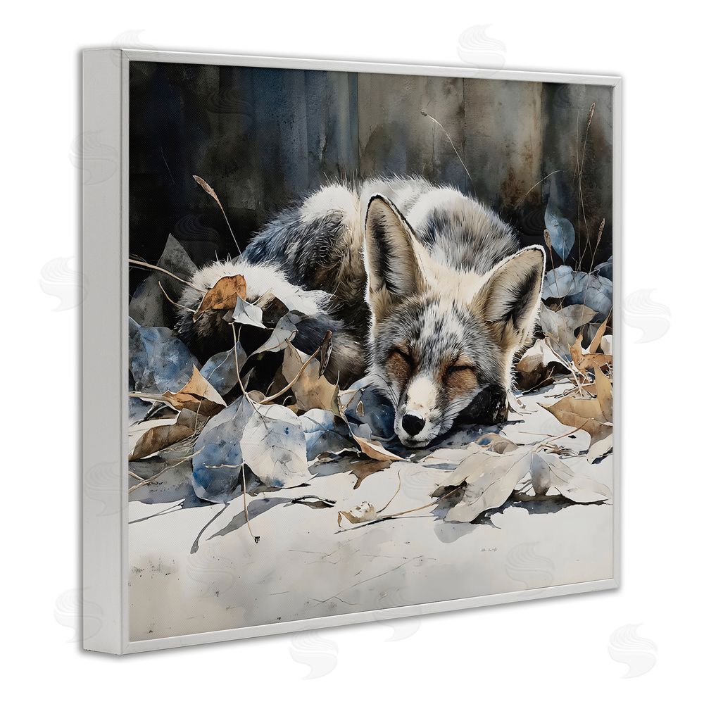 Franklyn Gregory Blue Fox Resting Among Leaves White Framed Giclee Wall Art Print