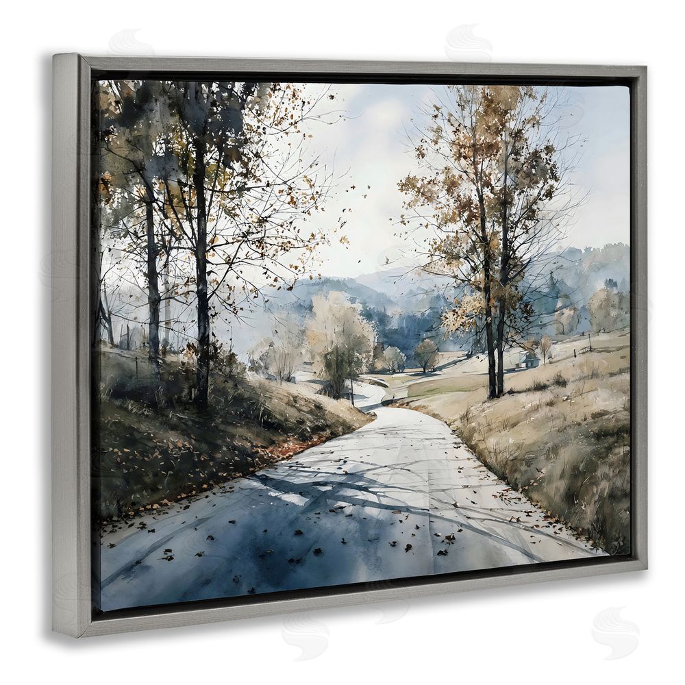 Franklyn Gregory Country Road in Autumn Gray Floating Frame Canvas Wall Art Print