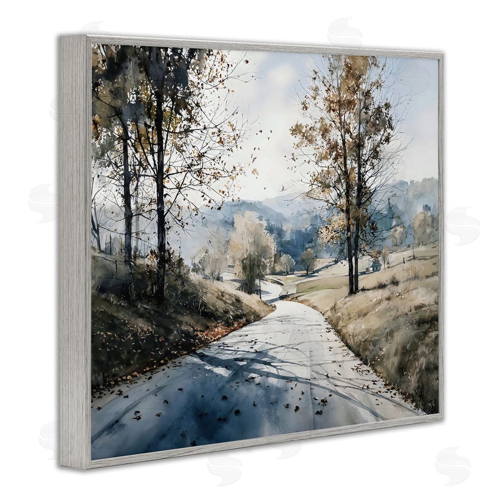 Franklyn Gregory Country Road in Autumn Gray Framed Giclee Wall Art Print